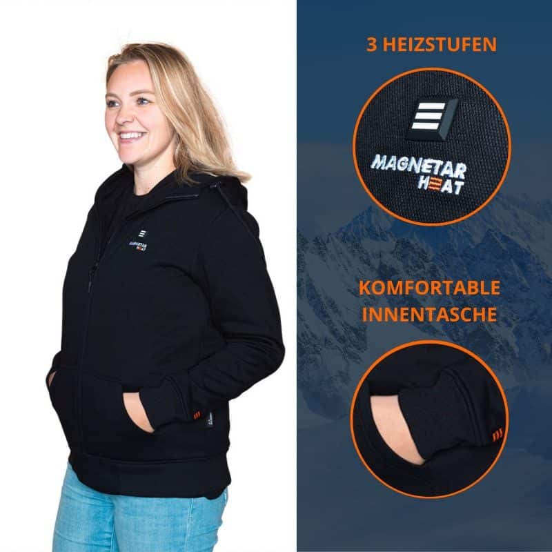 ETNA Beheizbare Hoodie Magnetar Heat Model Frau und Detaillen